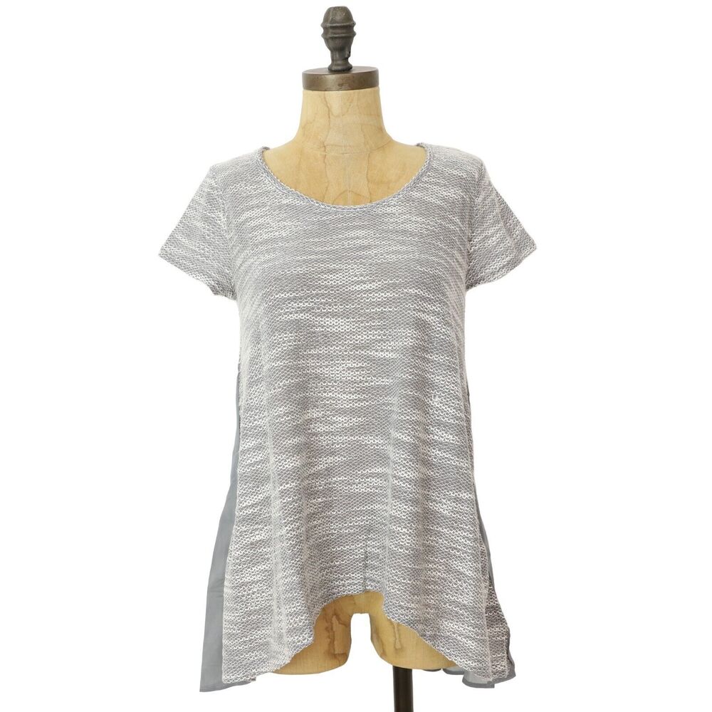 AEROPOSTALE Mixed Media Sharkbite Tunic Top M Gray Sheer Short Sleeve NWT B64